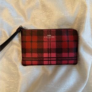 Coach Red Plaid Wristlet